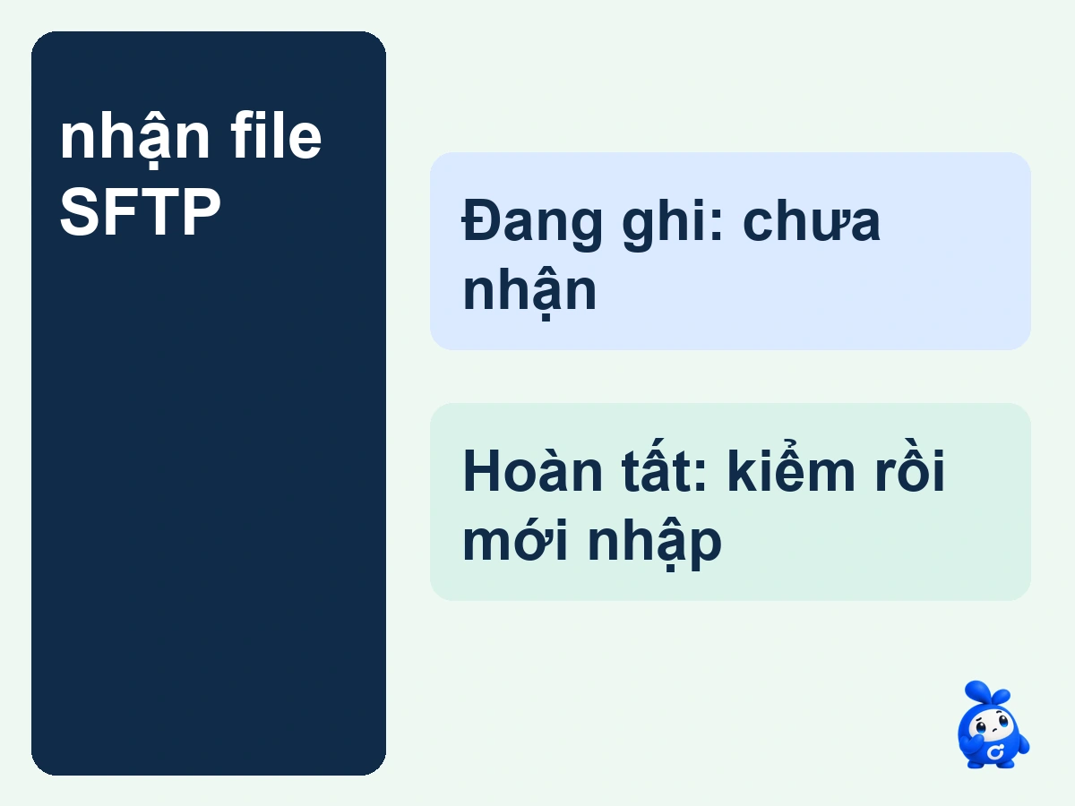 nhận file SFTP: minh họa hợp đồng bàn giao tên tạm, tên cuối và biên nhận theo transfer id