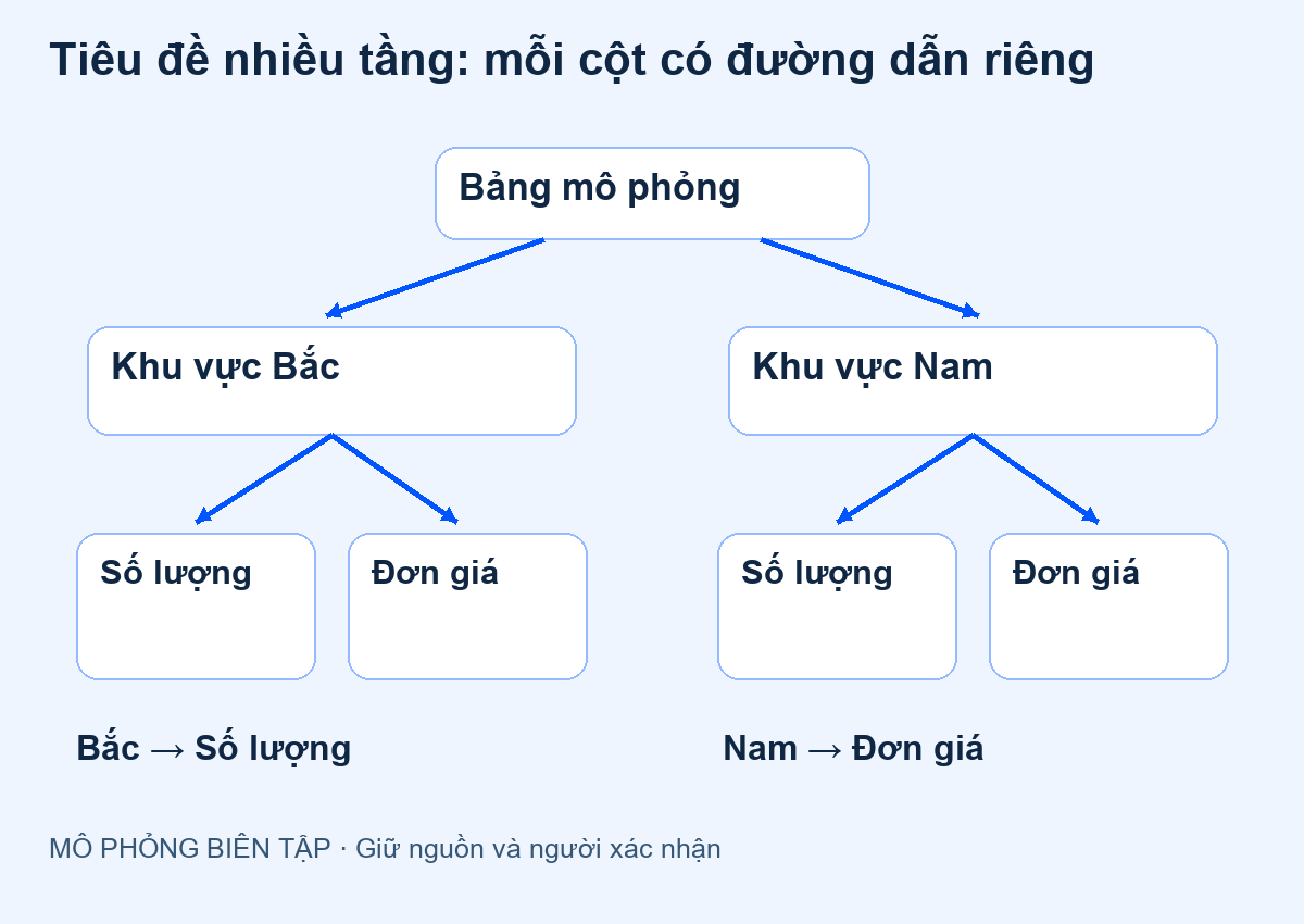 Bản đồ hai tầng tiêu đề Bắc Nam nối tới số lượng và đơn giá