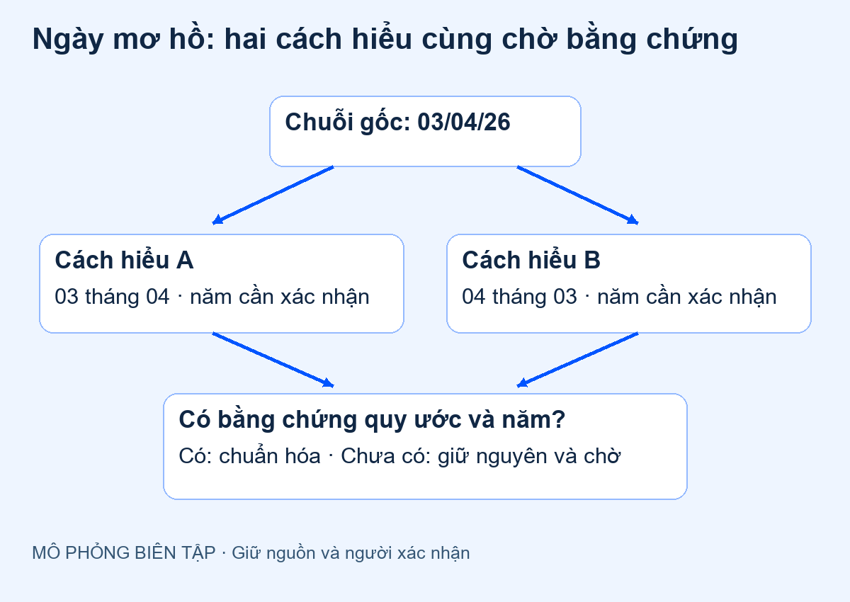 Bảng đối chiếu chuỗi ngày gốc hai cách hiểu và trạng thái chờ xác minh