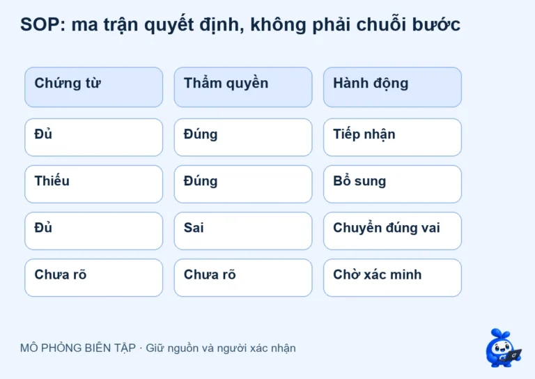 AI soạn SOP: giữ đủ nhánh điều kiện và ngoại lệ