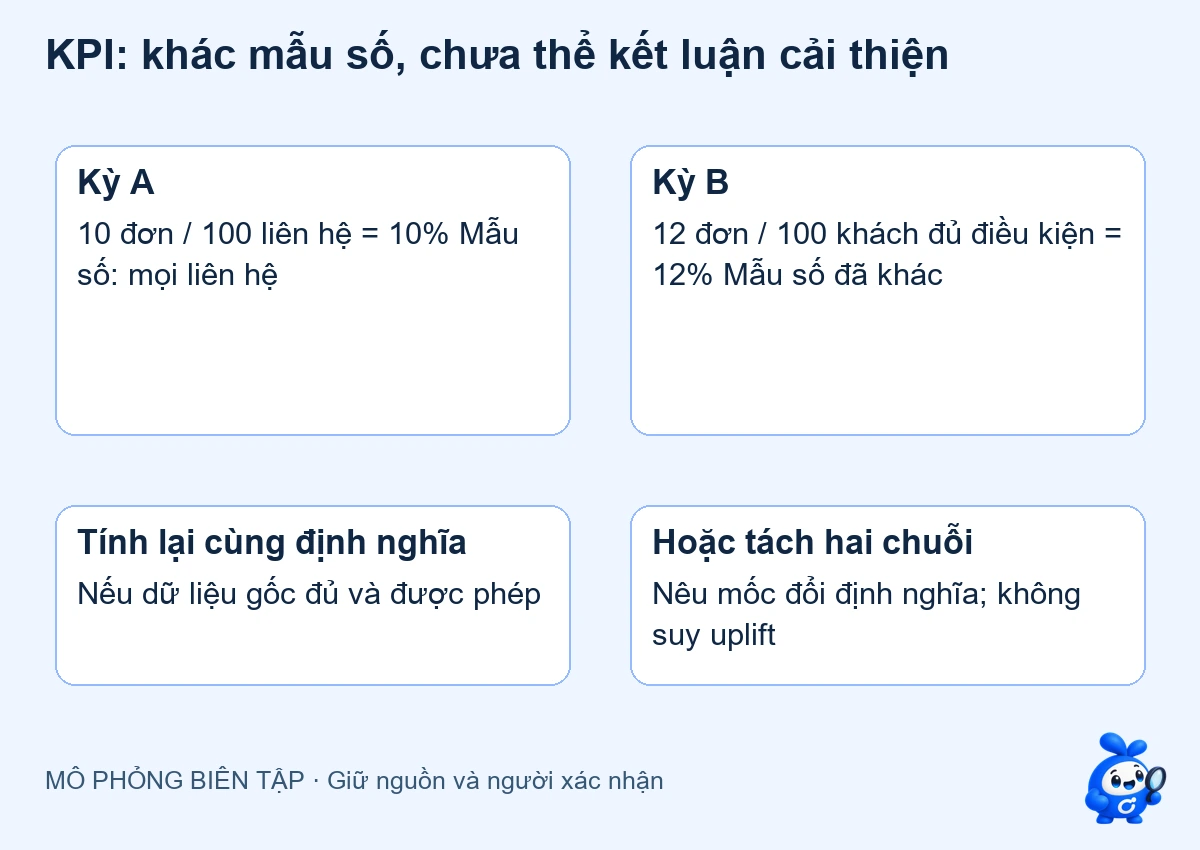 AI báo cáo KPI: khi mẫu số thay đổi giữa hai kỳ