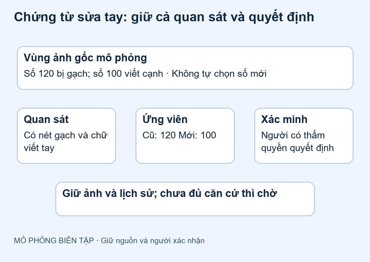 Hai lớp quan sát và xác nhận cho vùng chứng từ có sửa tay mô phỏng