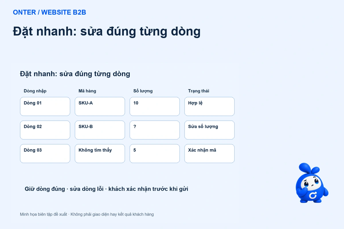 Đặt hàng nhanh B2B: dán nhiều SKU nhưng vẫn sửa được từng dòng