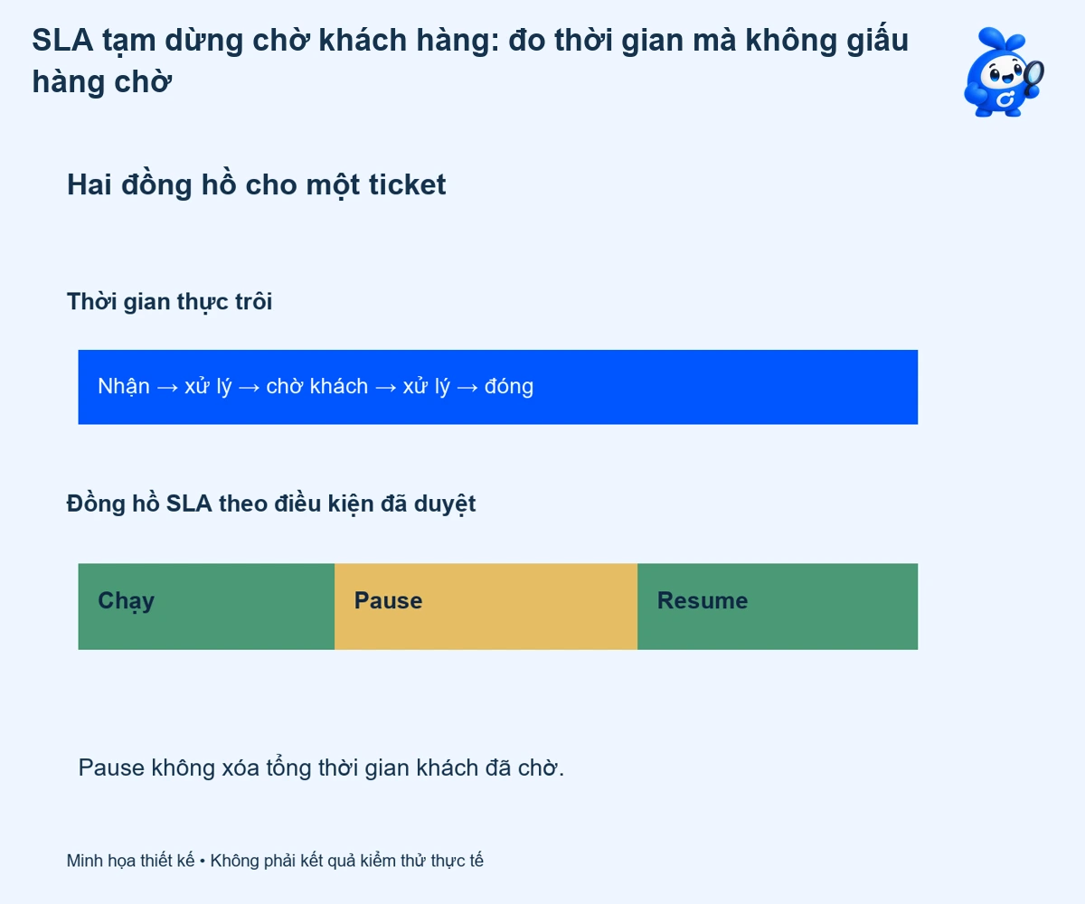 SLA tạm dừng chờ khách hàng: đo thời gian mà không giấu hàng chờ