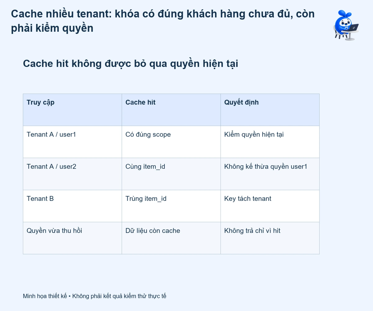 Cache nhiều tenant: khóa có đúng khách hàng chưa đủ, còn phải kiểm quyền