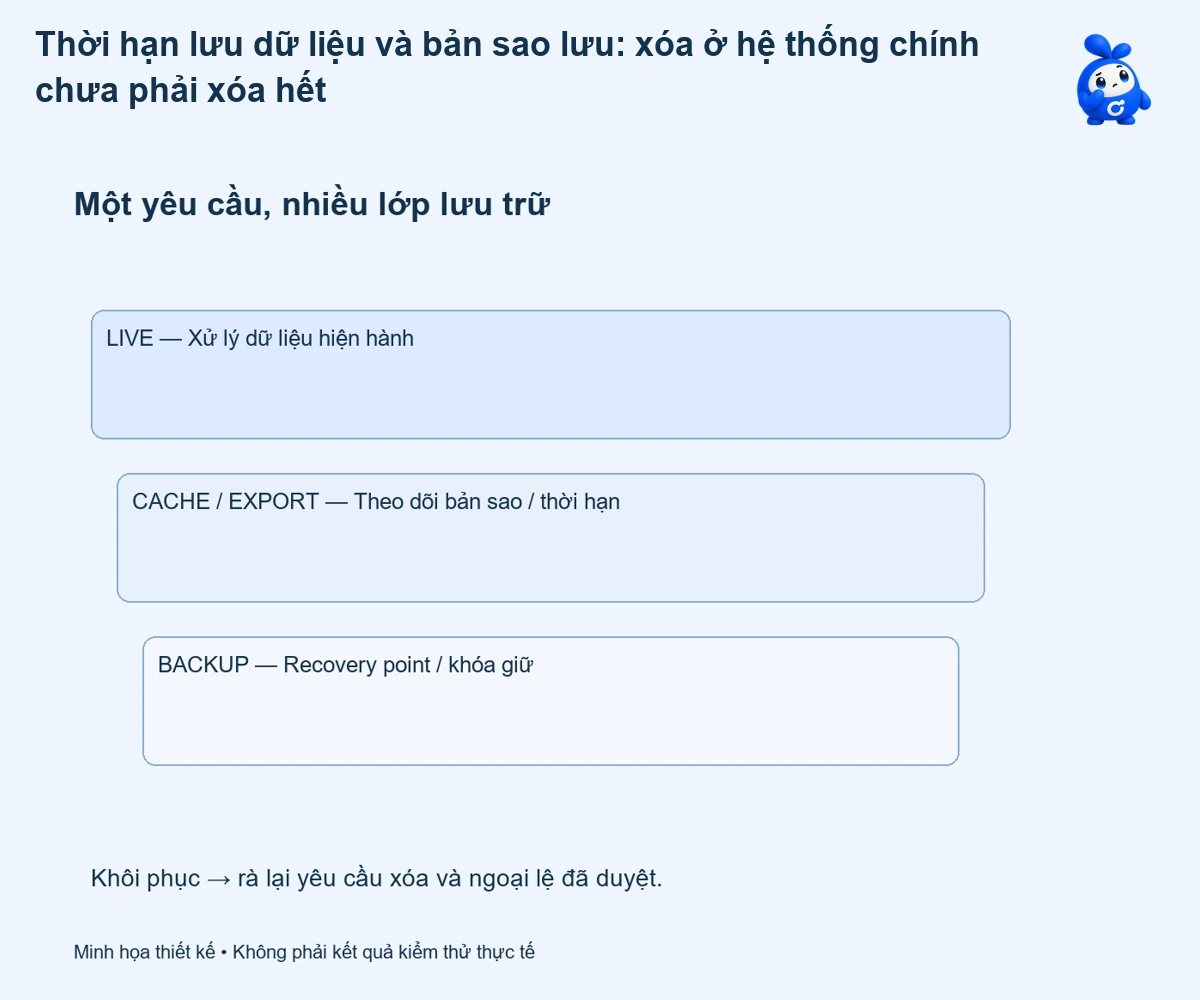Thời hạn lưu dữ liệu và bản sao lưu: xóa ở hệ thống chính chưa phải xóa hết