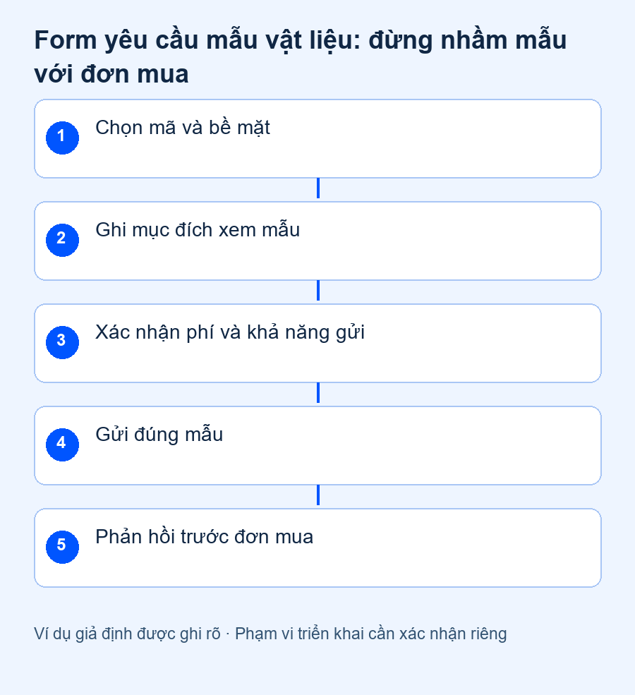 Form yêu cầu mẫu vật liệu: đừng nhầm mẫu với đơn mua — quy trình đề xuất