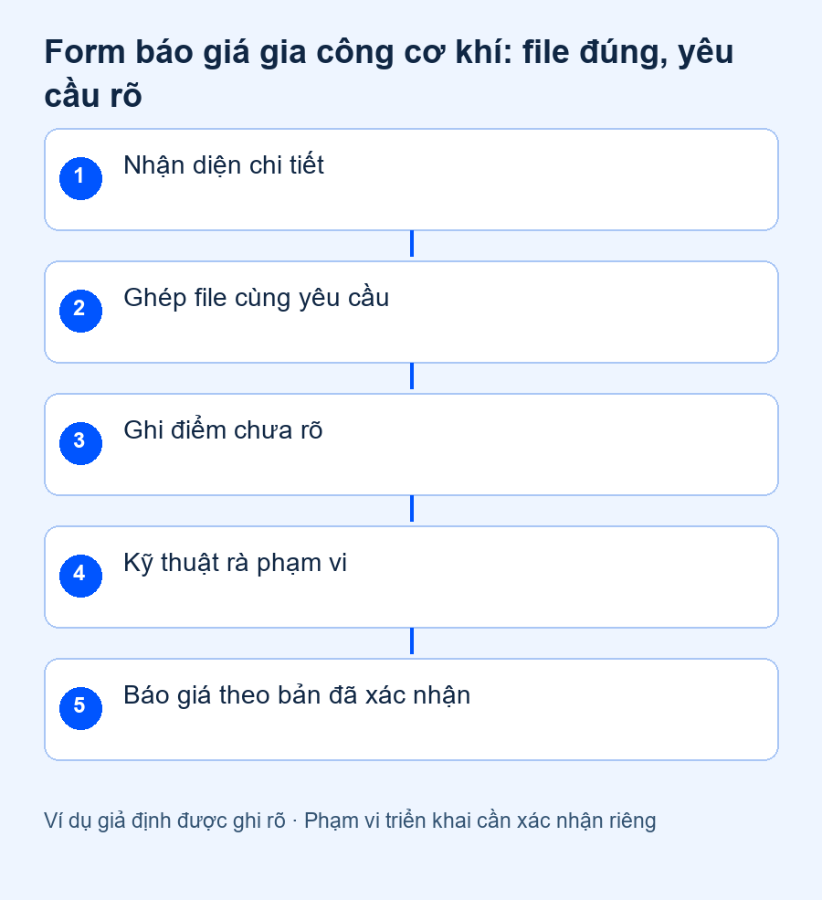 Form báo giá gia công cơ khí: file đúng, yêu cầu rõ — quy trình đề xuất