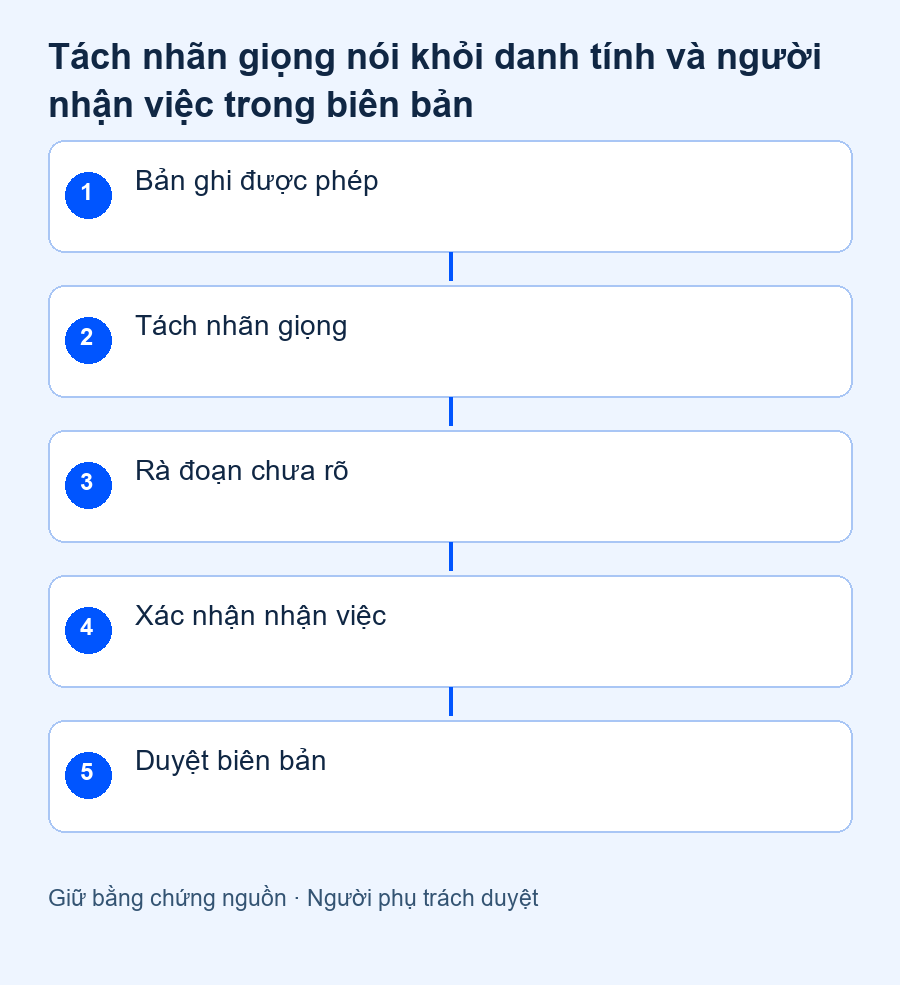 Bảng xác nhận người nói và trạng thái nhận việc, ca thử chồng tiếng hoặc dùng chung micro