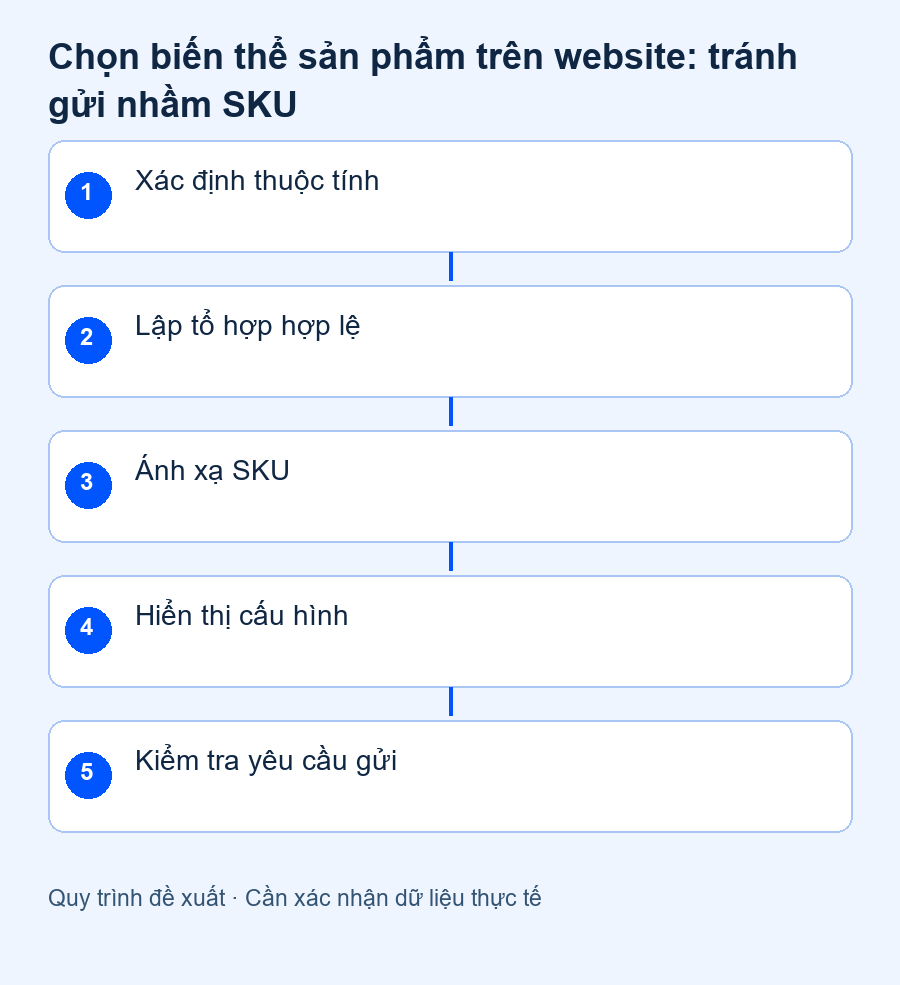 Chọn biến thể sản phẩm trên website: tránh gửi nhầm SKU — sơ đồ quy trình đề xuất
