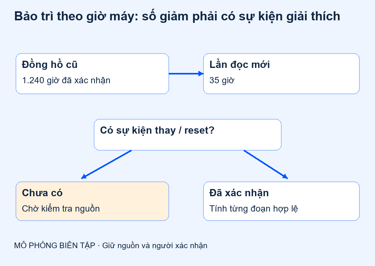 Bảo trì theo giờ máy: số giảm phải có sự kiện giải thích