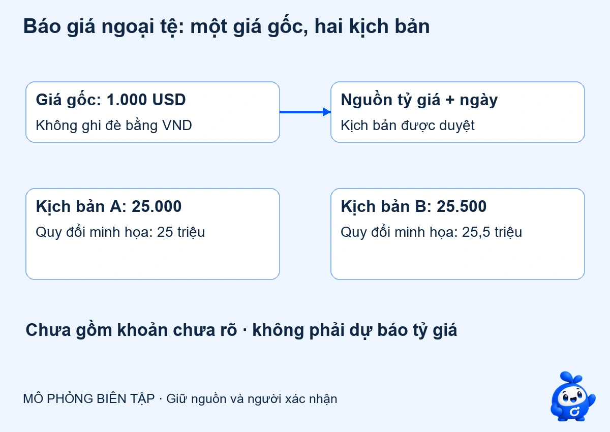 AI so sánh báo giá ngoại tệ: giữ giá gốc và ngày tỷ giá