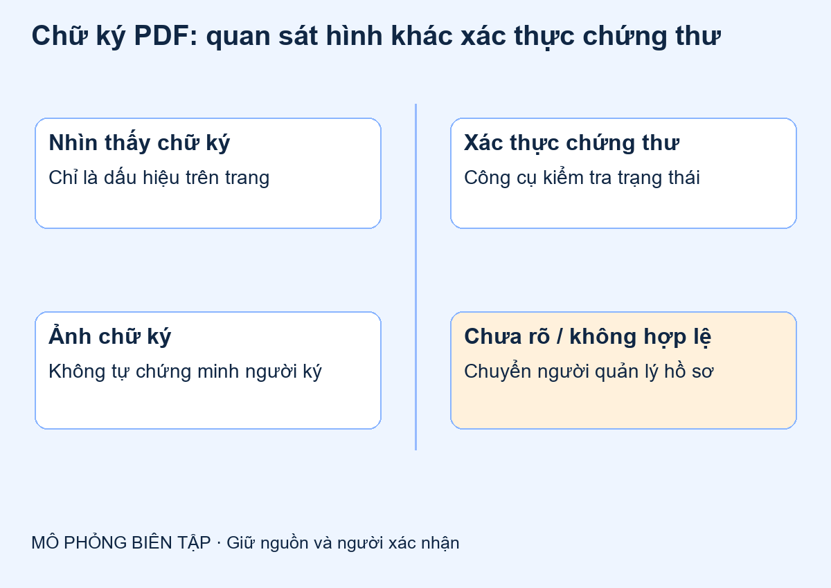 Chữ ký PDF: quan sát hình khác xác thực chứng thư