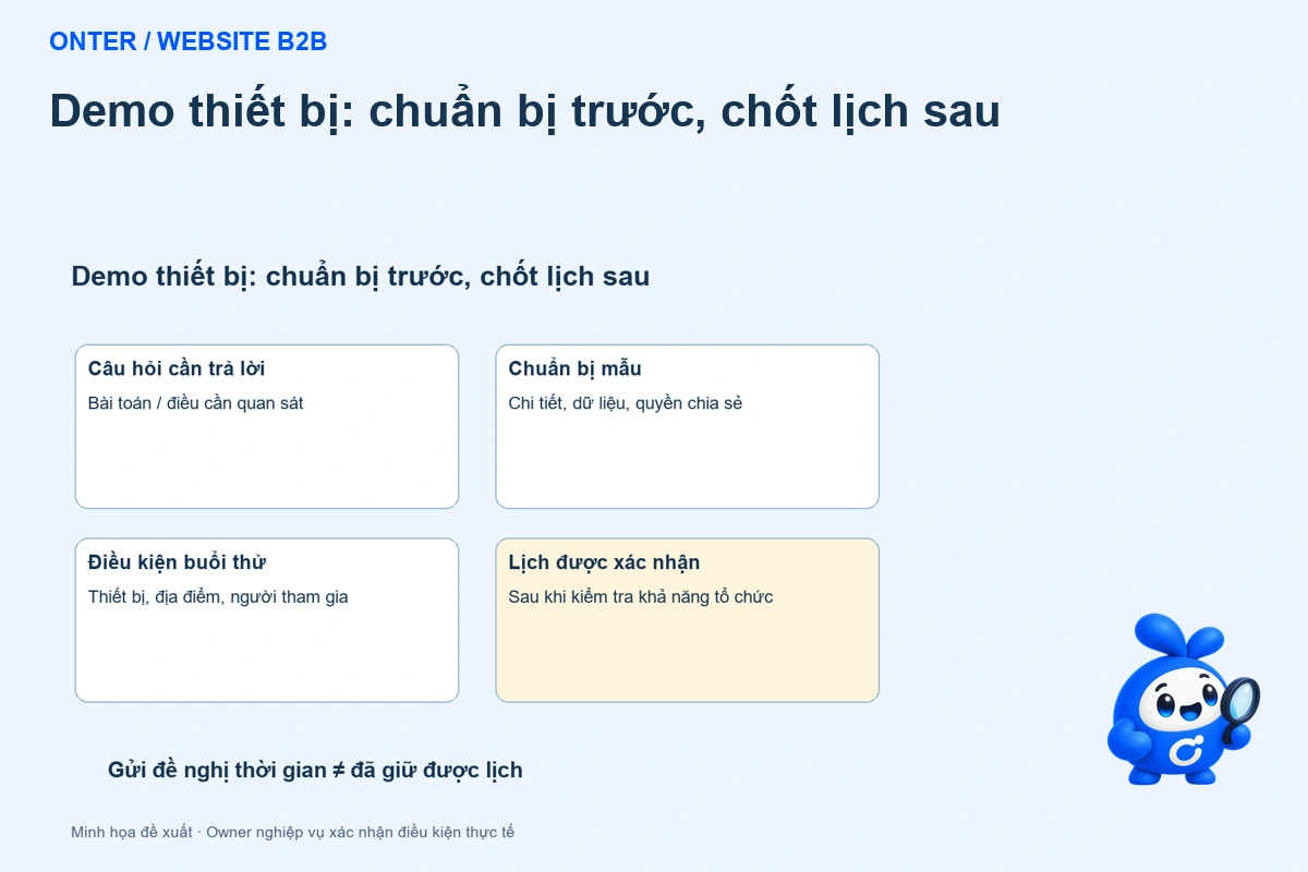 Đặt lịch demo thiết bị: chuẩn bị bài toán trước khi chốt buổi thử