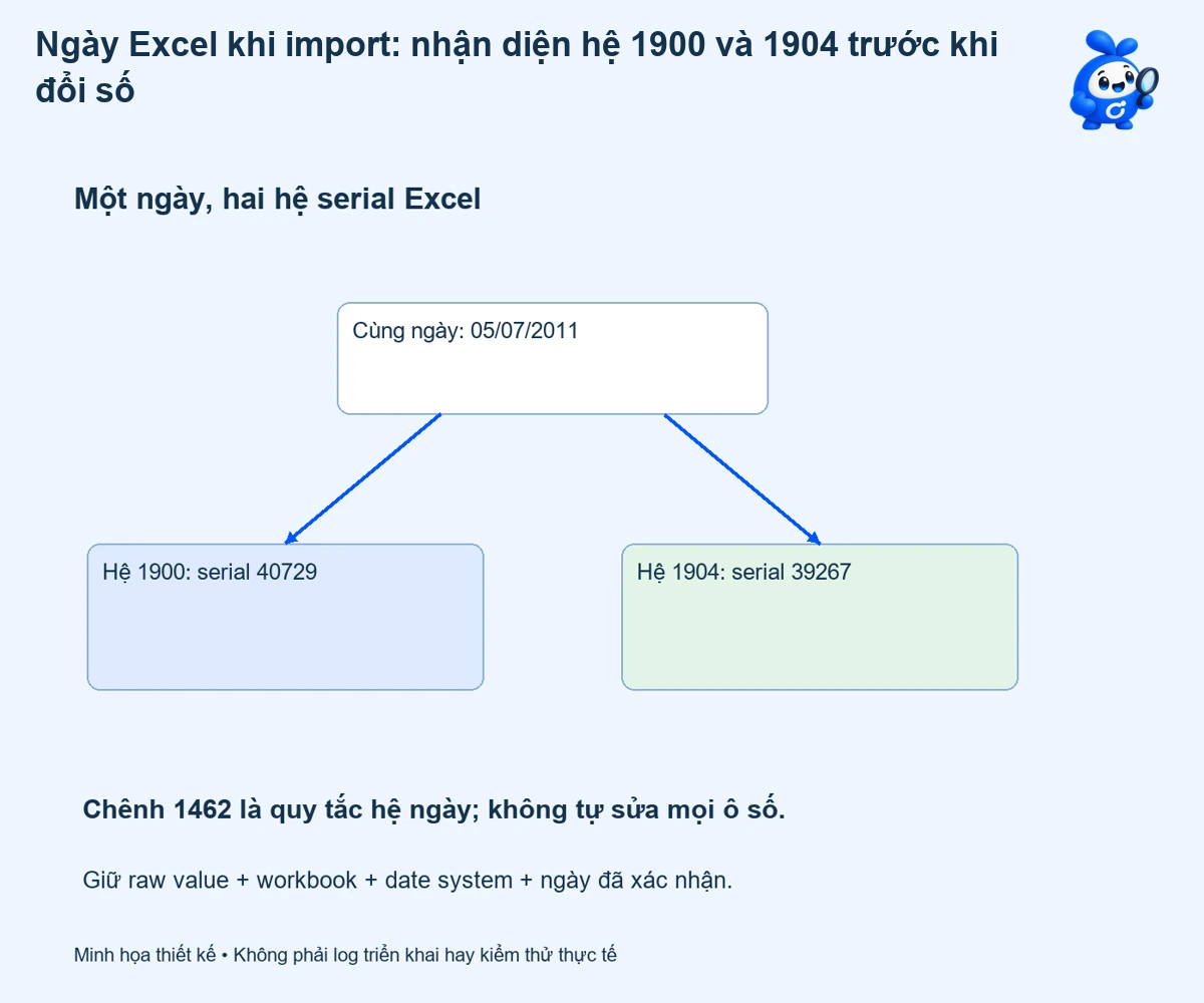 Ngày Excel khi import: nhận diện hệ 1900 và 1904 trước khi đổi số