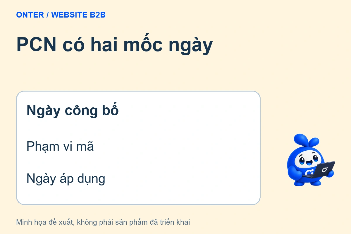 Bee Onter bên tiêu đề PCN có hai mốc ngày và các ý chính của bài viết
