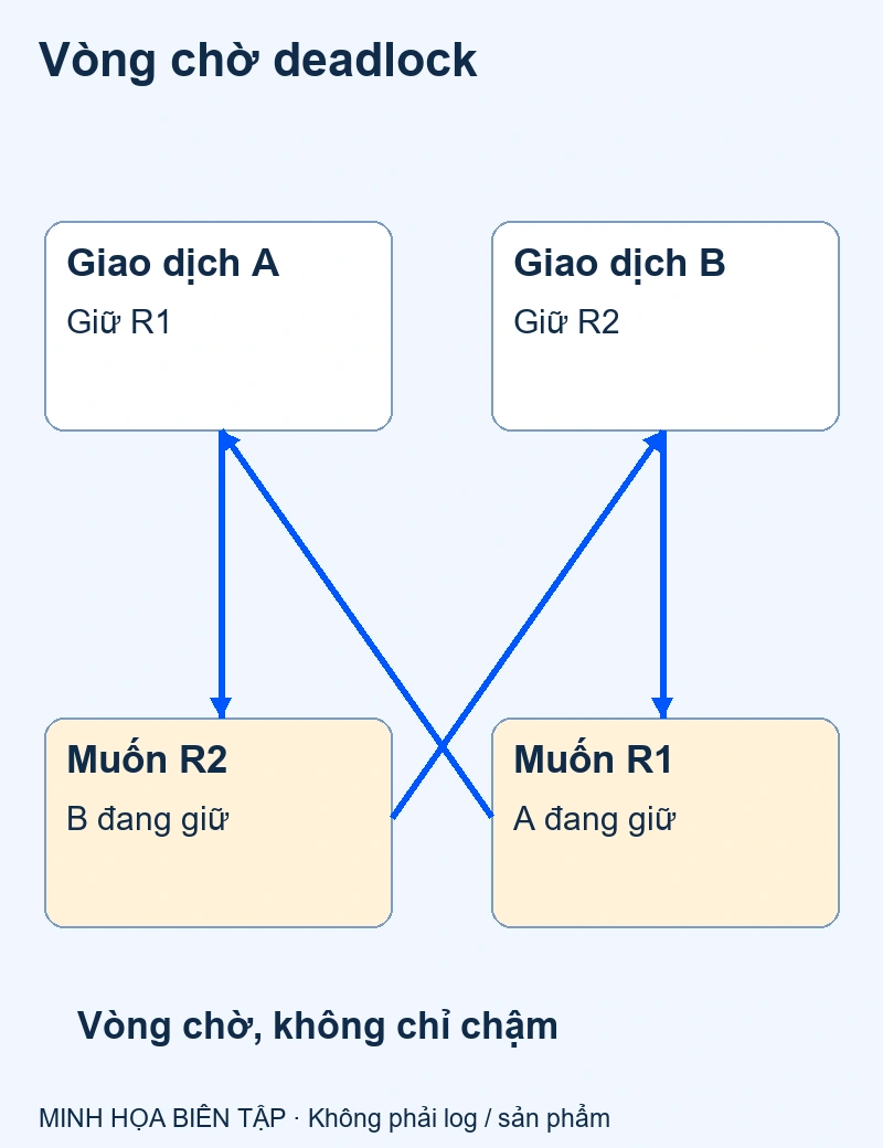 Giao dịch A giữ hàng1 chờ hàng2; B giữ hàng2 chờ hàng1