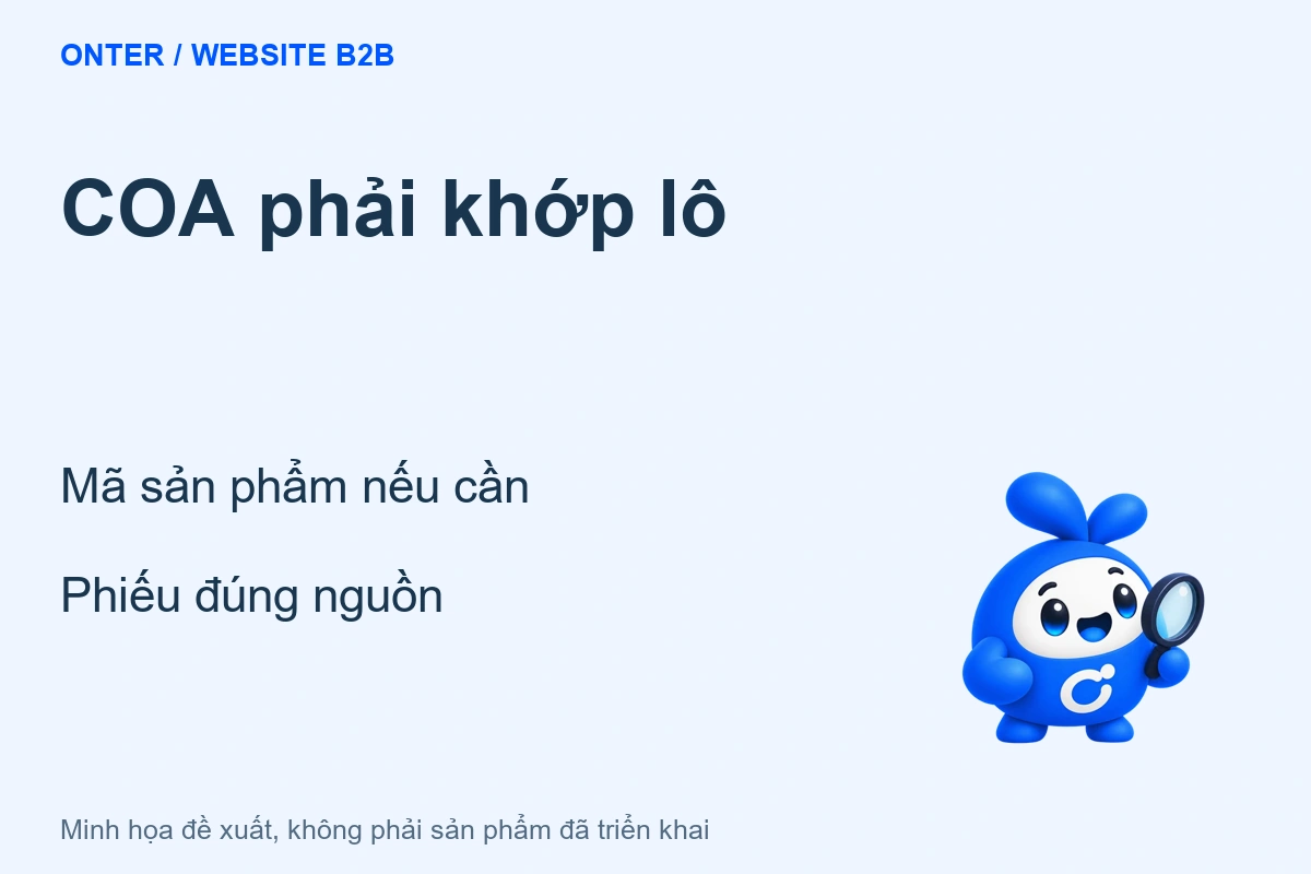 Bee Onter bên tiêu đề COA phải khớp lô và các ý chính của bài viết