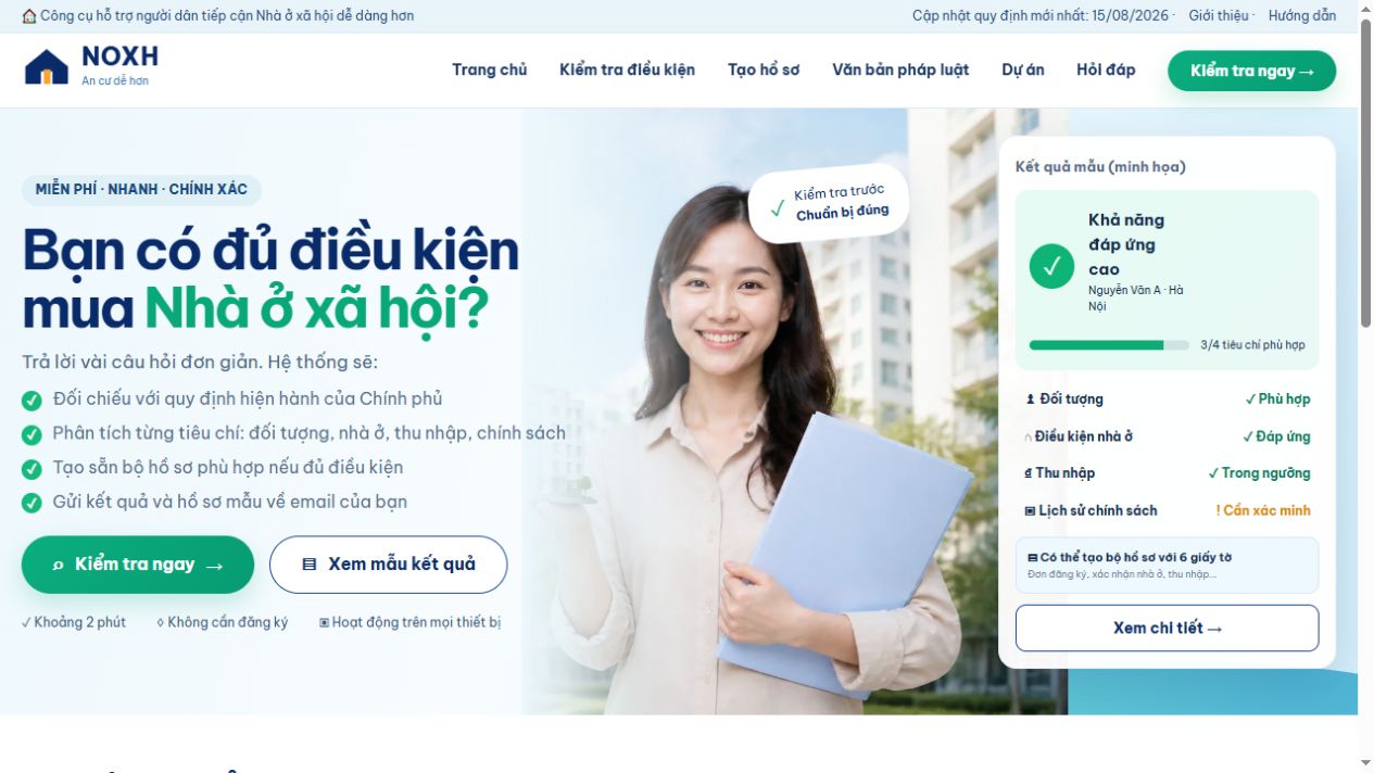 Giao diện website NOXH