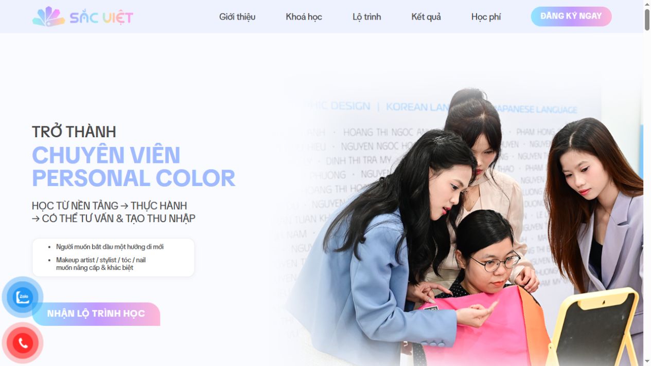 Giao diện Sắc Việt Academy