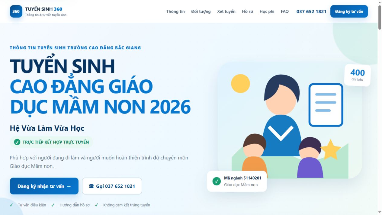 Giao diện website Tuyển Sinh 360